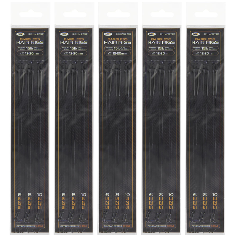 NGT SIXPACK HAIR RIGS-MIXED SIZE BARBLES