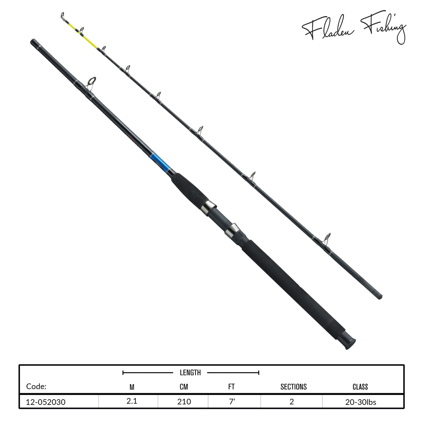 FLADEN 2PC 2.1M XTRA FLEXX BOAT ROD 20-30LBS EXTRA HEAVY LIFT