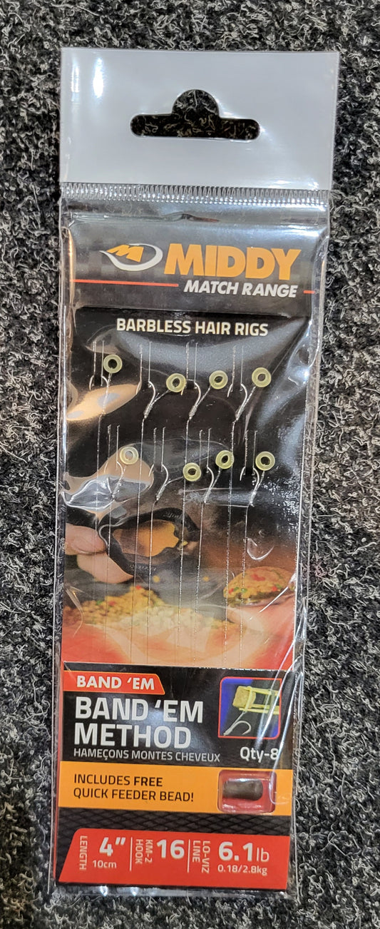 MIDDY Band 'Em Method Barbless Hair Rigs (4"): 16 to 6.1lb (8pc pkt)