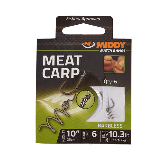 MIDDY Meat Carp Hooks-to-Nylon: 14 to 6.1lb (6pc pkt)